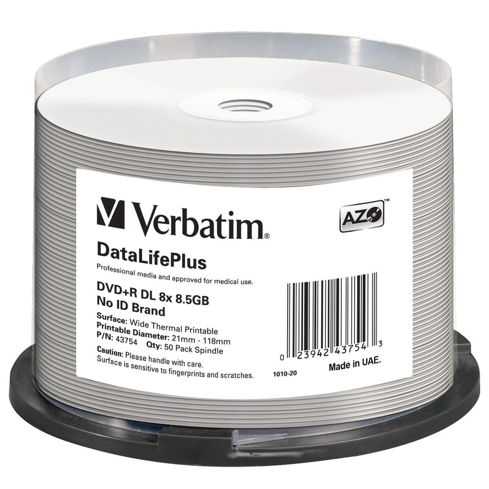 DVD+R DL 8.5GB 8X DataLifePlus White Thermal Printable, Hub