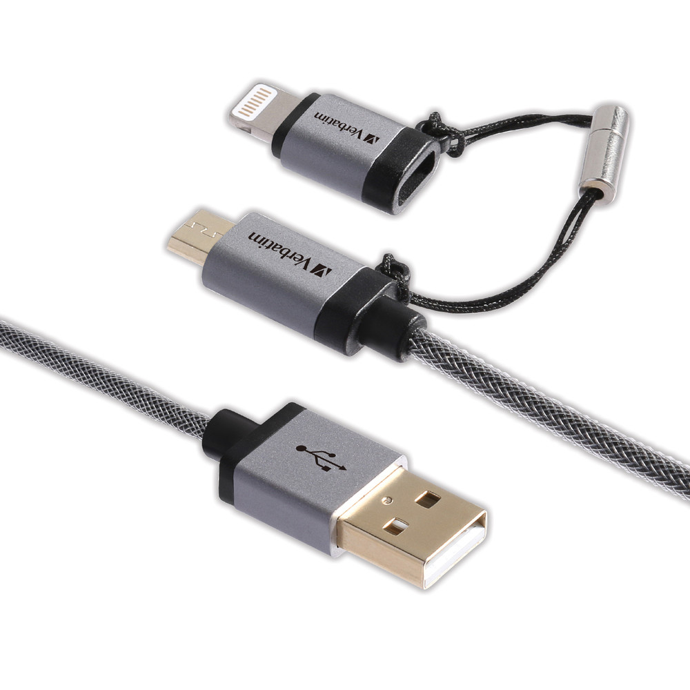 USB to Micro-USB Cable with Lightning and USB-C Adaptors