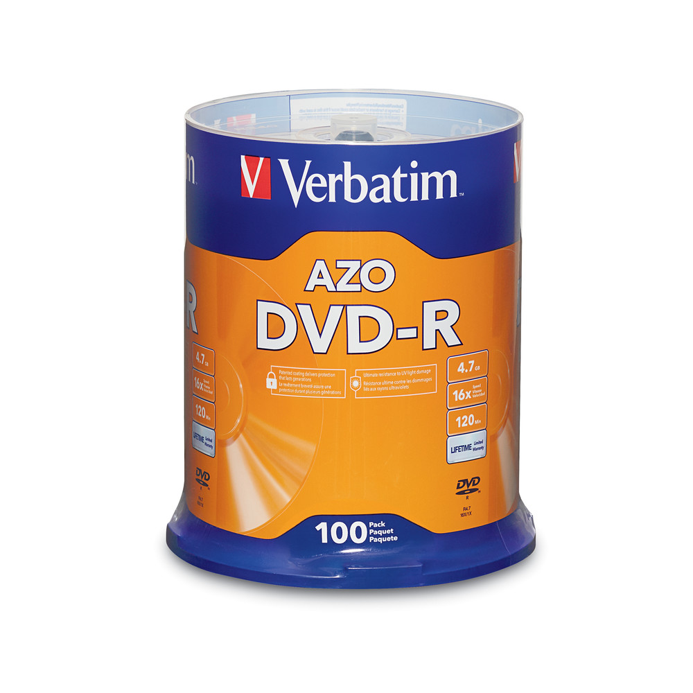 AZO DVD-R 4.7GB 16X with Branded Surface - 100pk Spindle: DVD R - DVD
