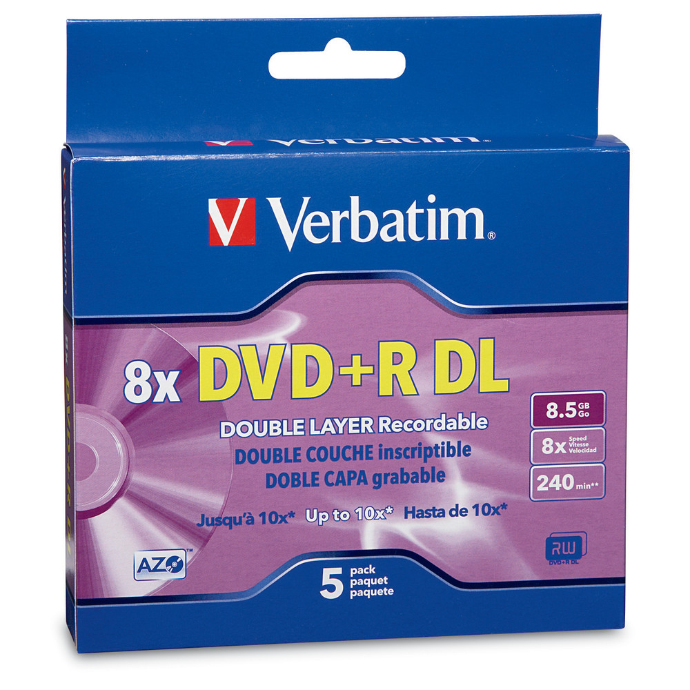 DVD+R DL 8.5GB 8X with Branded Surface - 5pk Jewel Case Box: DVD R 