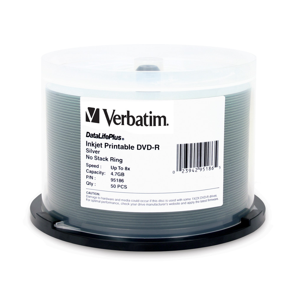Dvd R 4 7gb 8x Datalifepllus Silver Inkjet Printable 50pk Spindle Dvd R Professional Optical Verbatim