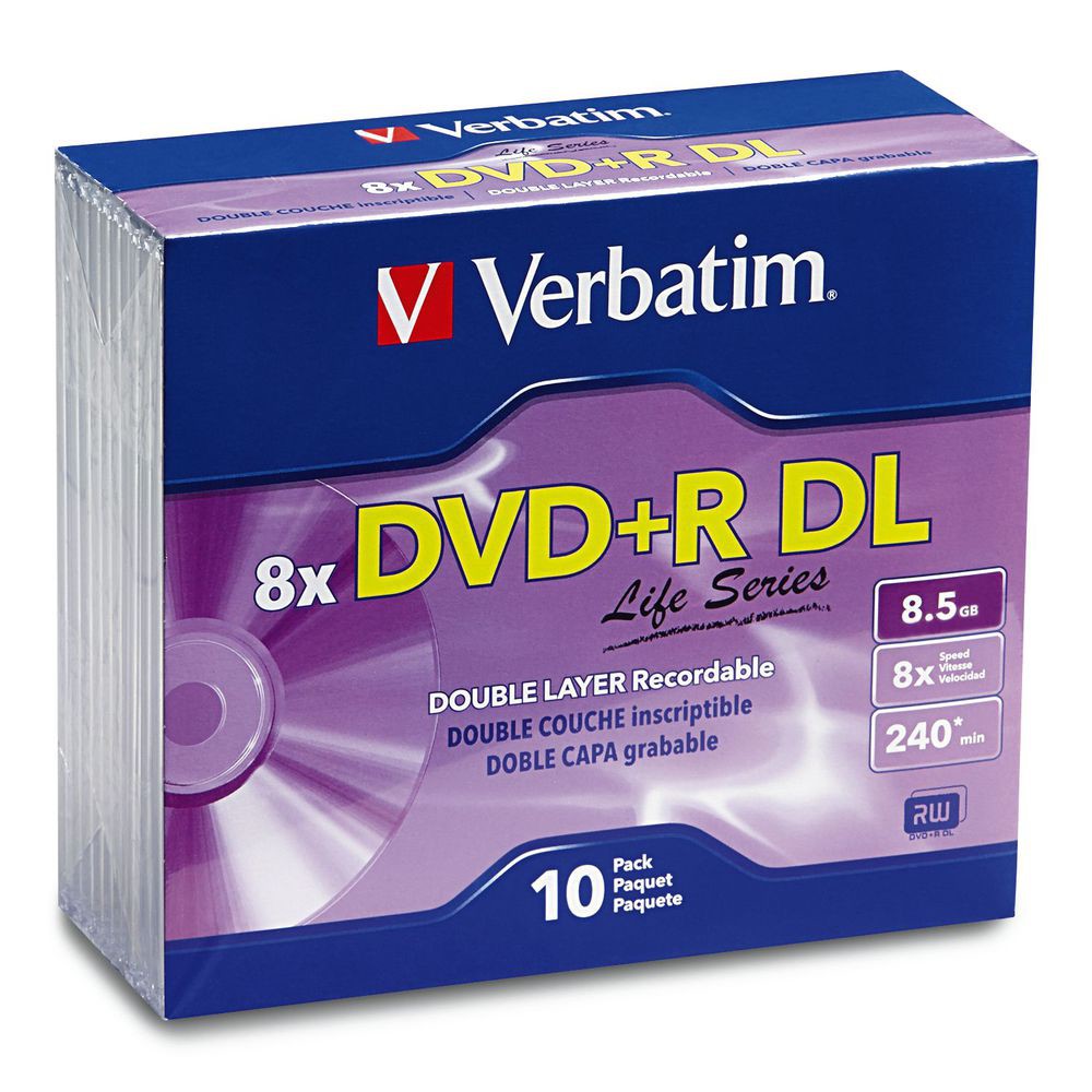 fiber Evakuering Gum DVD+R DL 8.5GB 8X Life Series with Branded Surface – 10pk Slim Case: DVD R  DL - DVD | Verbatim