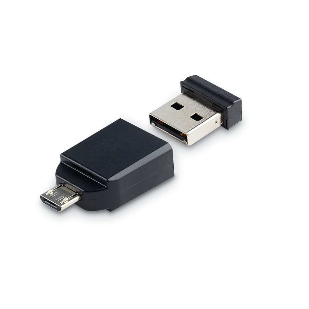 16GB Nano USB Flash Drive with USB OTG Micro Adapter - Black 