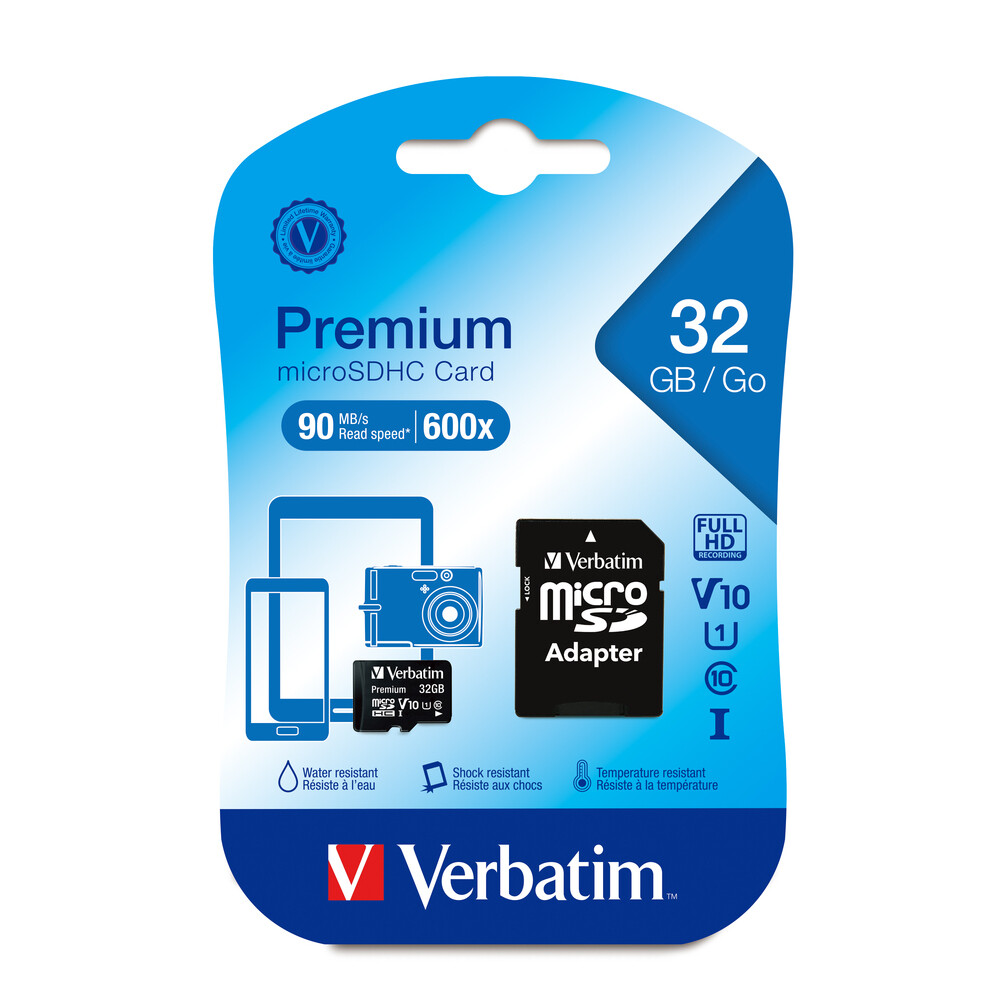 Premium microSDHC Memory Card with Adapter, UHS-I V10 U1 Class 10: microSDHC - Cards |